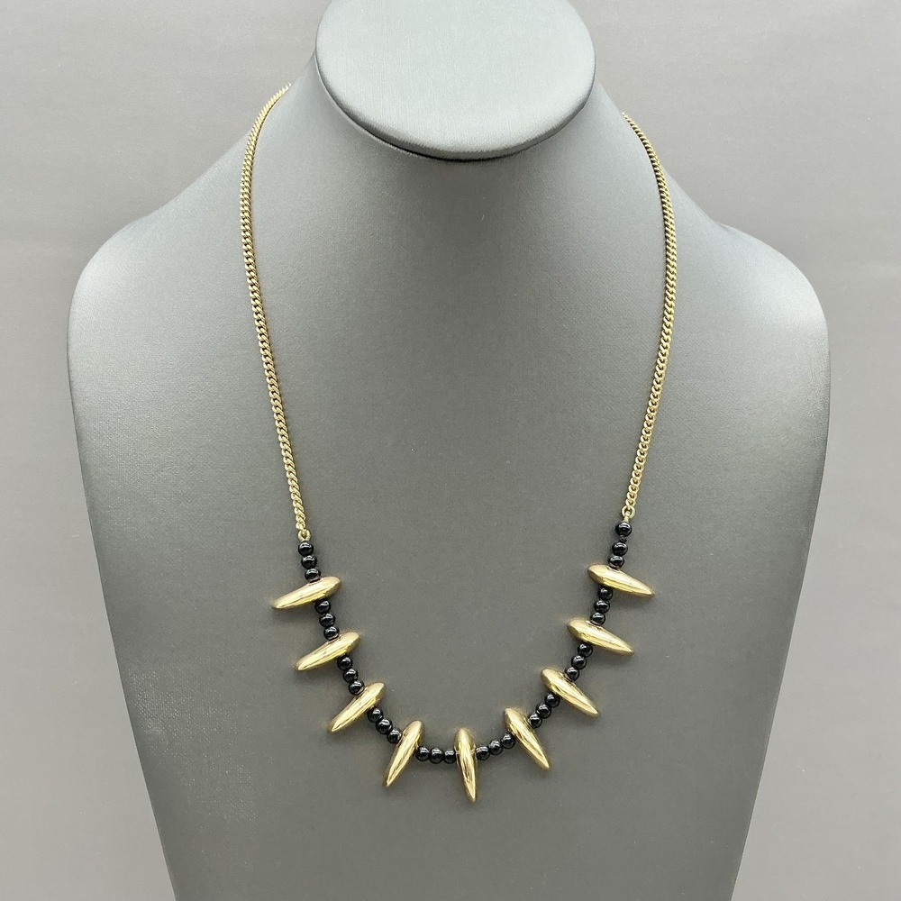 Vince Camuto Necklace Gold Tone Black Bead Spike Statement Lobster Clasp Jewelry